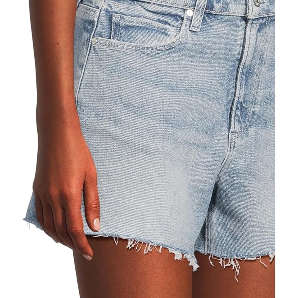 PAIGE Light Blue Frayed Jean Shorts